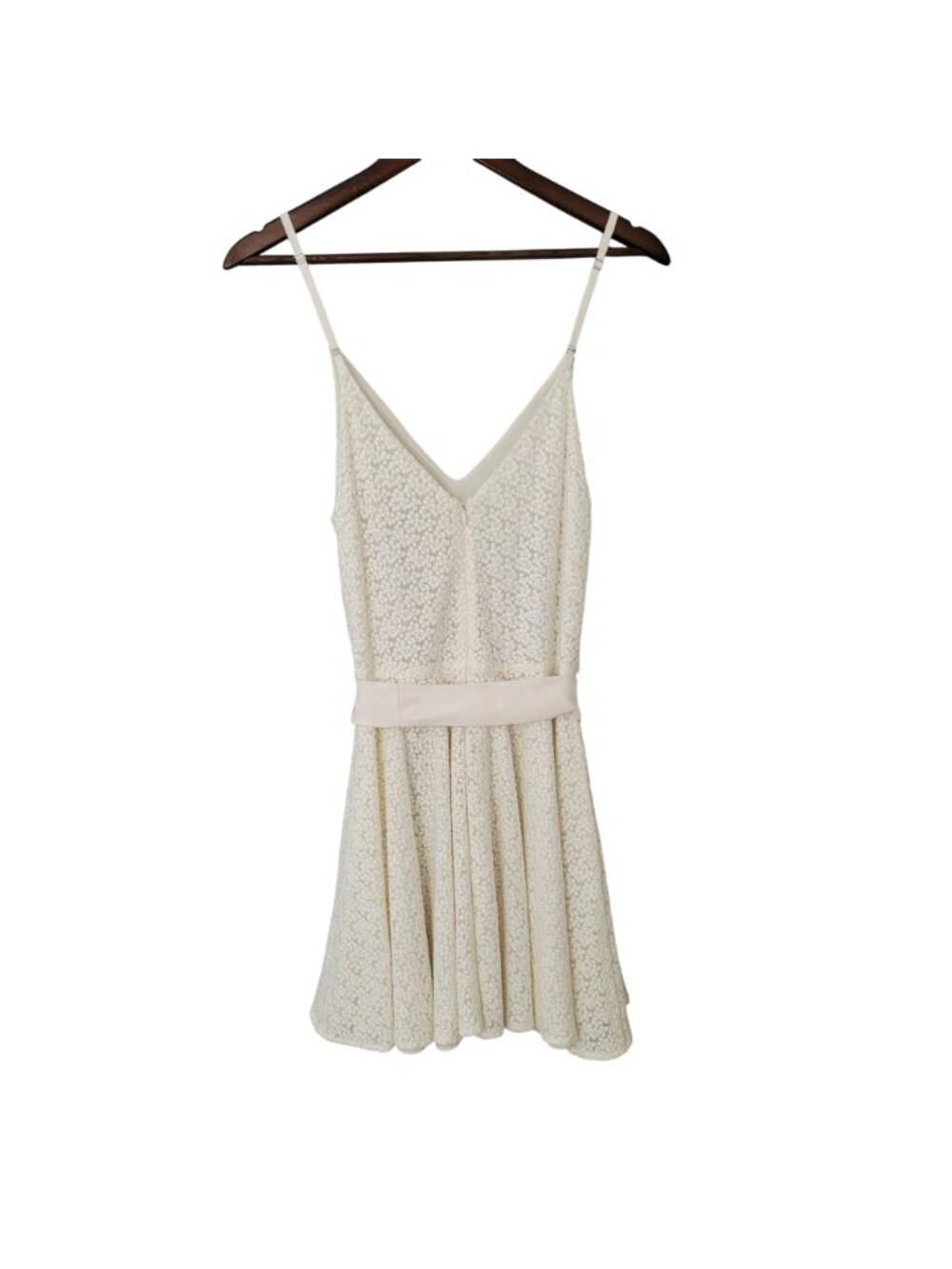 Amanda Uprichard Haley Daisy Lace Dress Womens Size M Cream V-Neck Bow Tie Waist - Picture 2 of 9